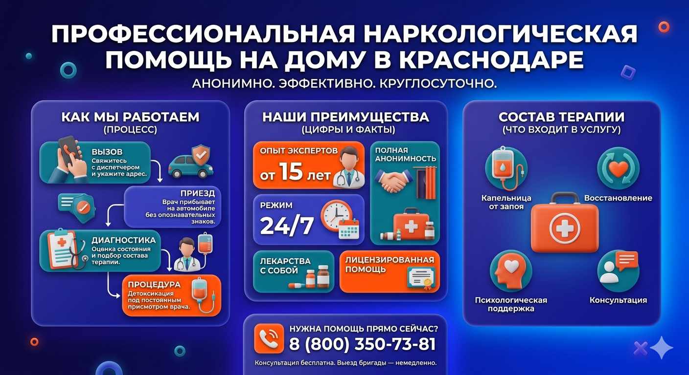 Инфографика о принципах лечения алкоголизма на дому в Гродно: этапы вызова нарколога, преимущества анонимной детоксикации и состав медицинской помощи.